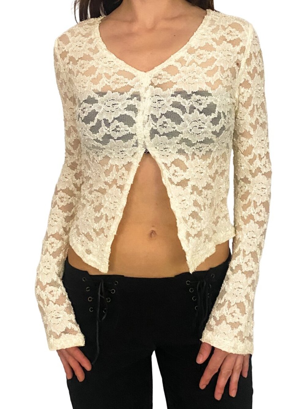 2000s In Charge white long sleeve lace top